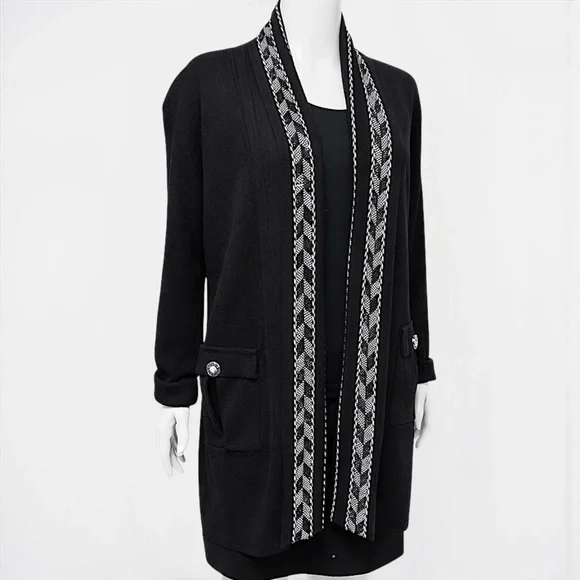High Secret’s Black & White Crystal-Embellished Knit Sweater Jacket – Size XL - Picture 4 of 8